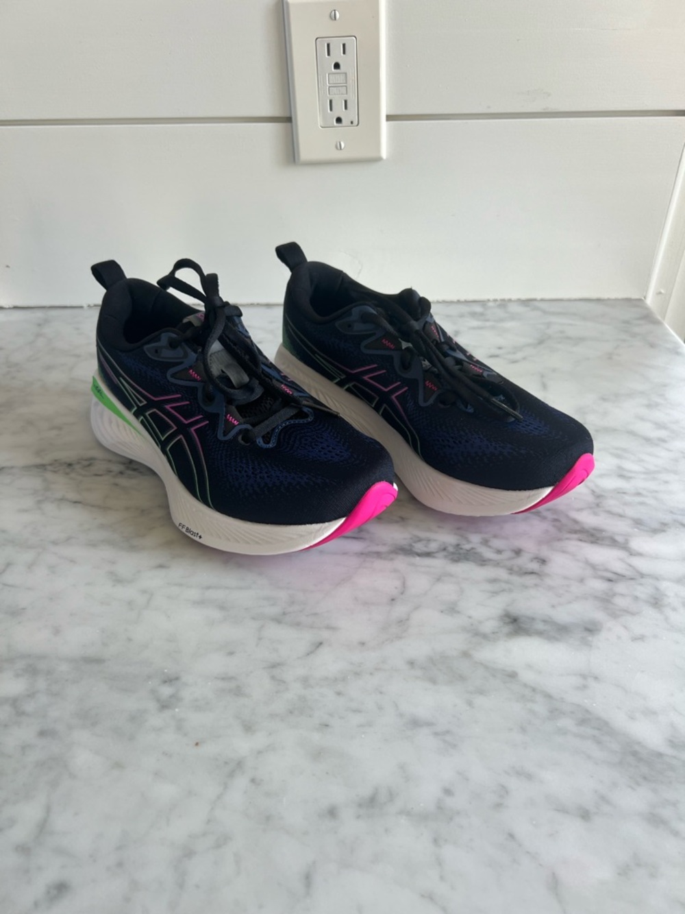 ASICS Cumulus Running Shoes with black, blue Green and Pink Accents - Picture 3 of 7